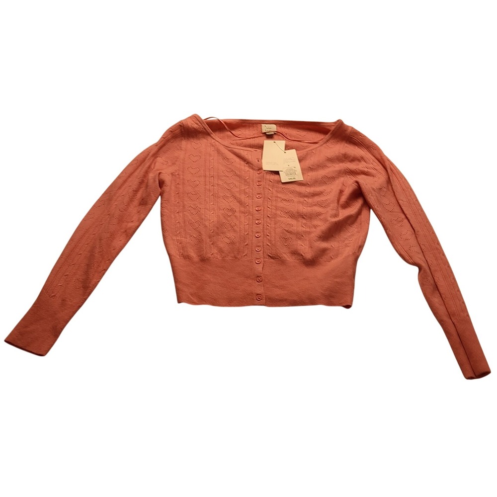 A New Day Pink Heart Pointelle Cardigan Sweater Small NWT Cashmere-Like Knit NWT